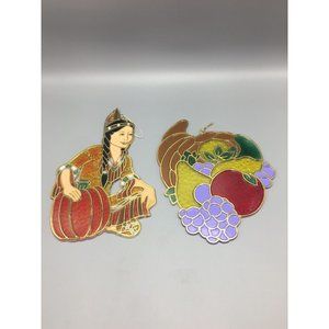 New Design Thanksgiving Plastic Suncatchers Native American Cornucopia